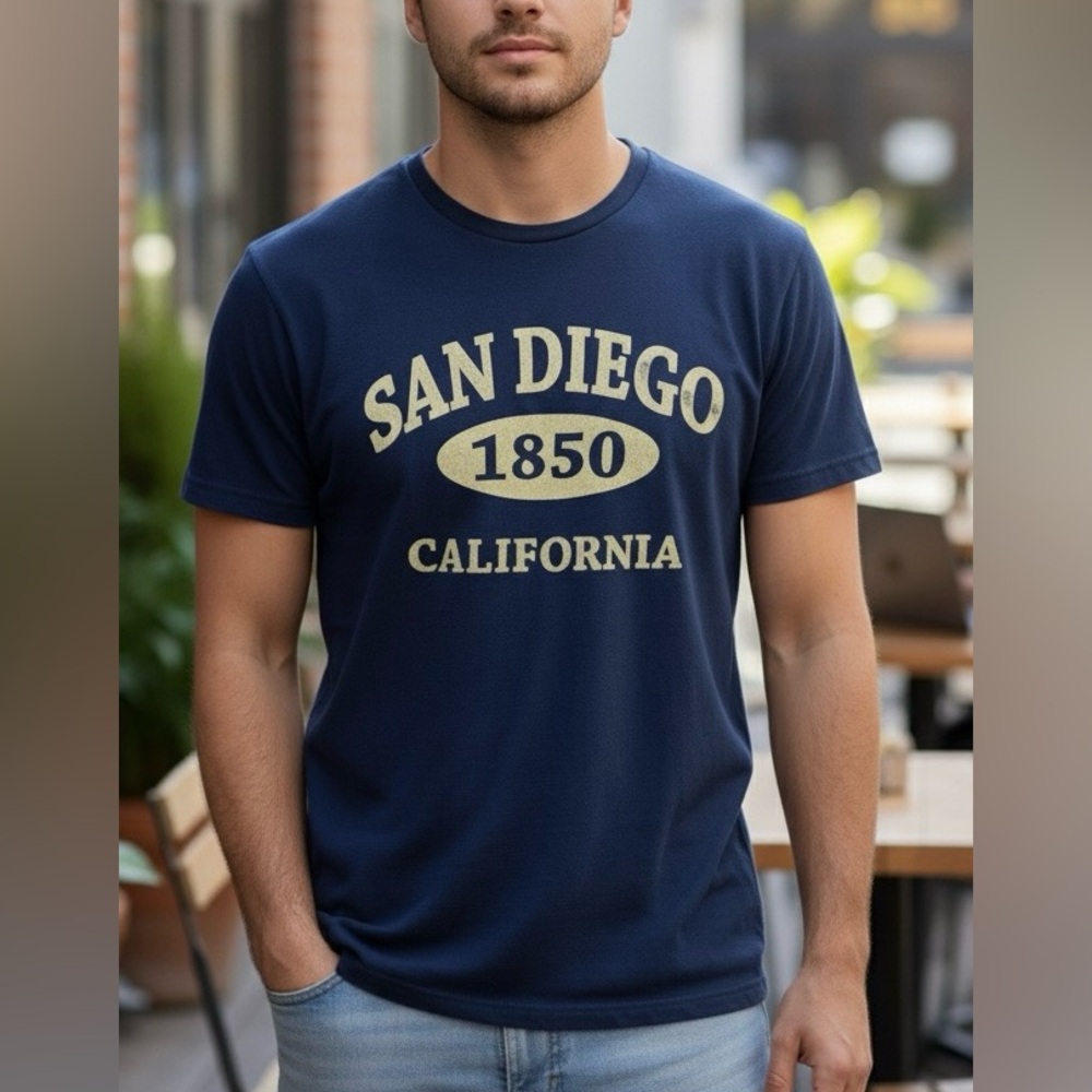 Men’s Navy Blue and Beige San Diego 1850 California T-Shirt